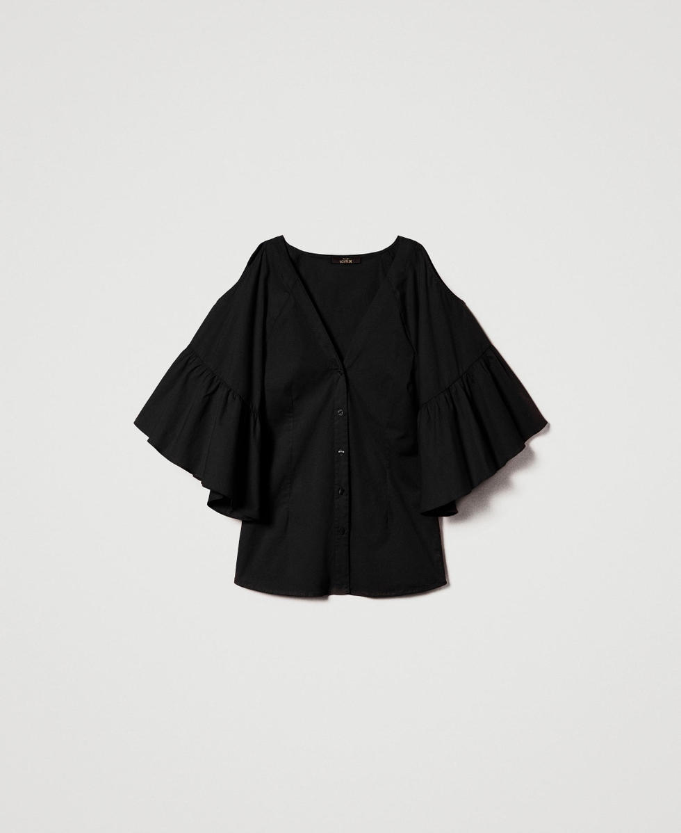 Poplin shirt with flounces
