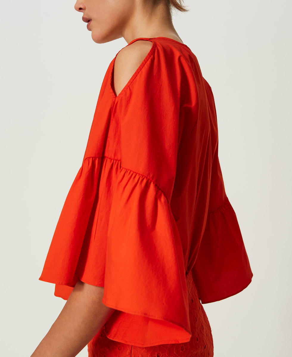 Popelinehemd mit Volants &bdquo;Scarlet Ibis&ldquo;-Rot Frau 241AT2020_11514_04