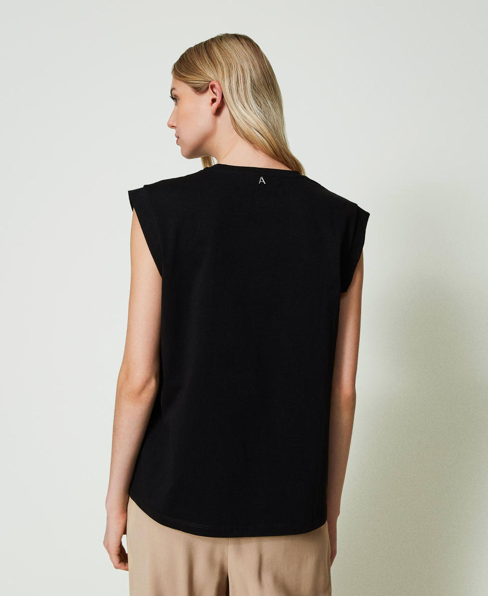 T-shirt avec macram&eacute; et franges Noir Femme 241AT2041_00006_04