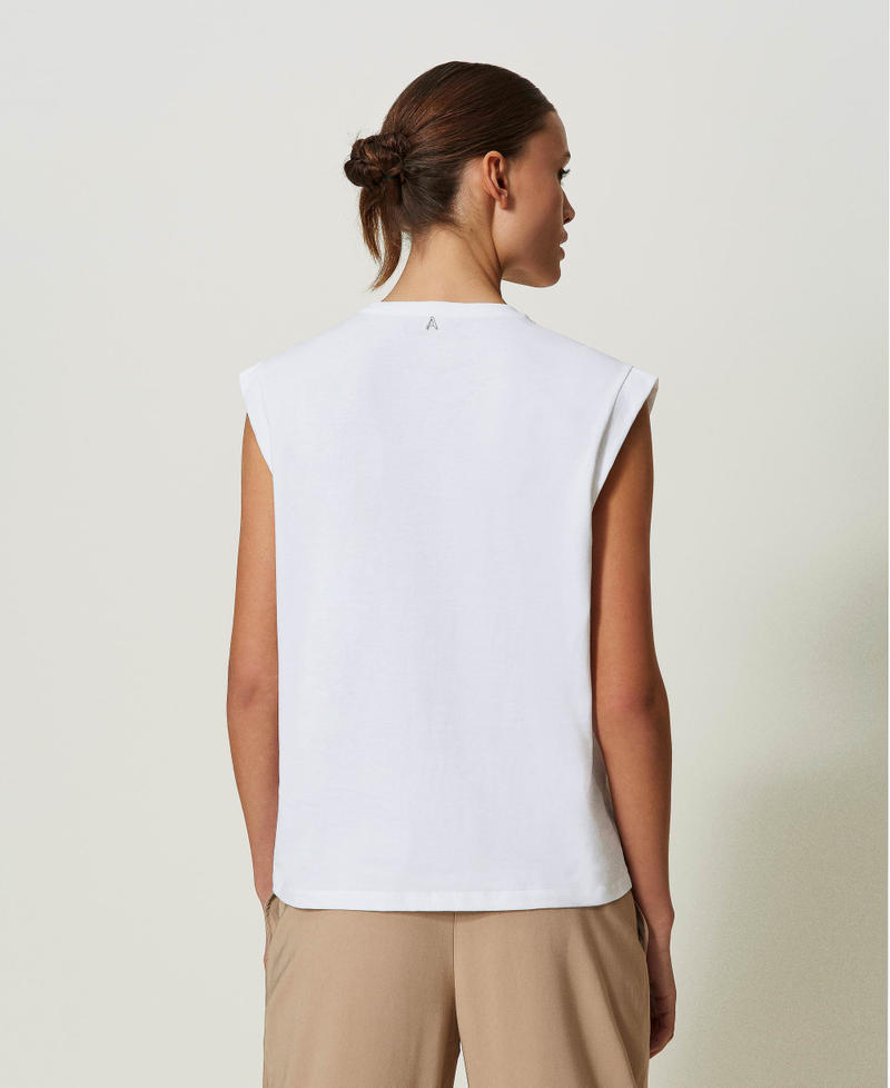 T-shirt con macramè e frange Bicolor Bianco "Papers" / Chantilly Donna 241AT2041-04