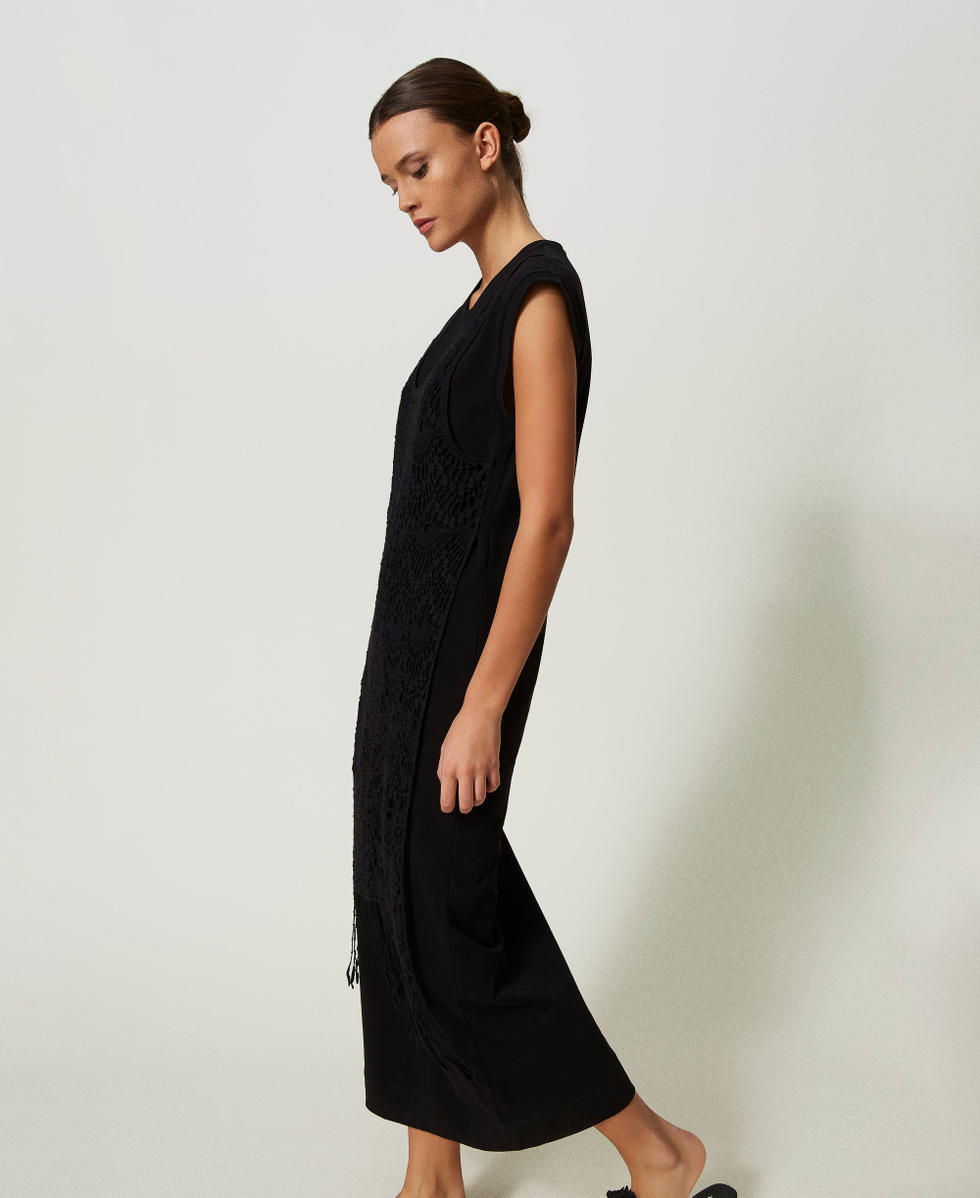 Long dress with macram&eacute; and slit Black Woman 241AT2042_00006_03