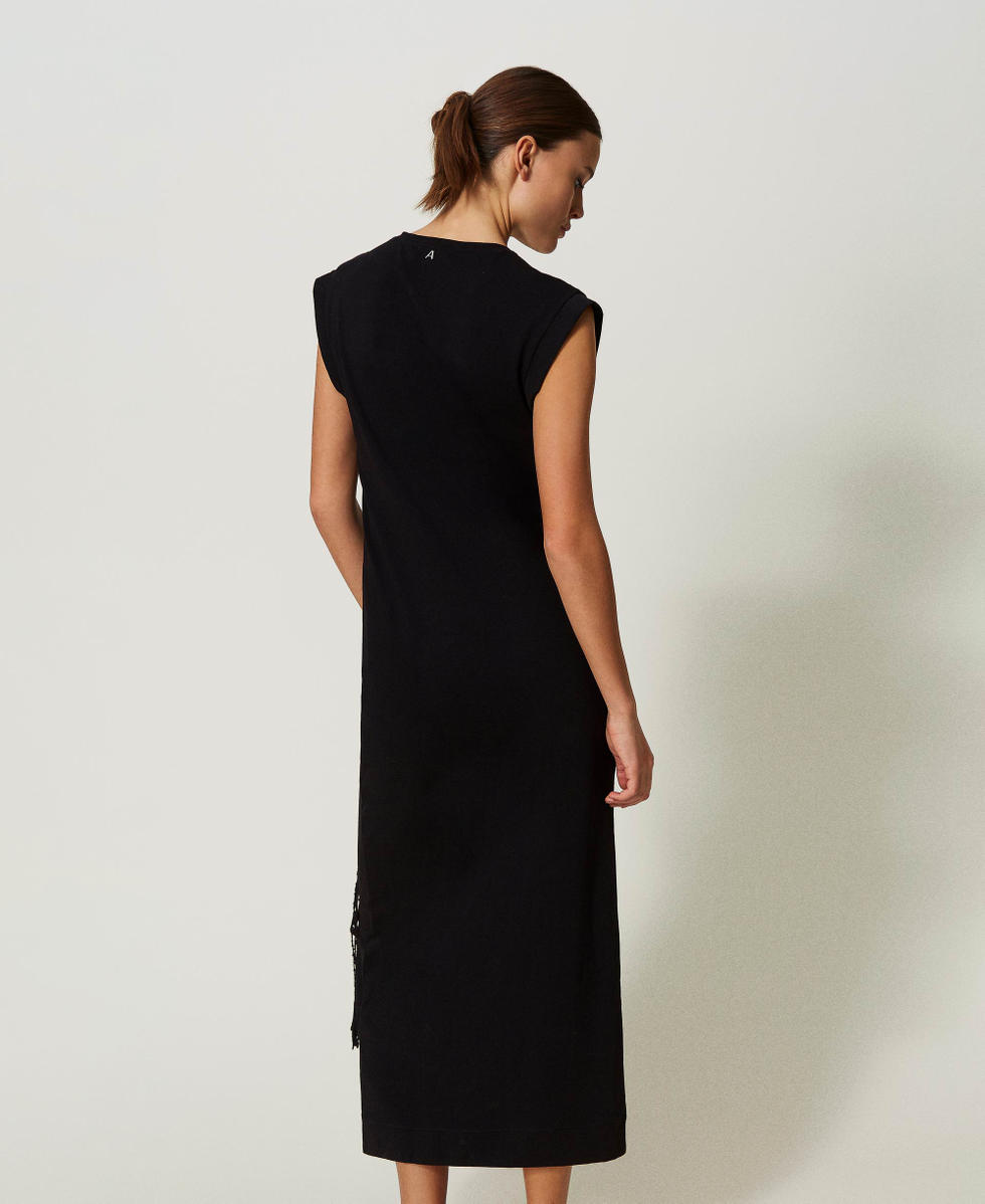 Long dress with macram&eacute; and slit Black Woman 241AT2042_00006_04