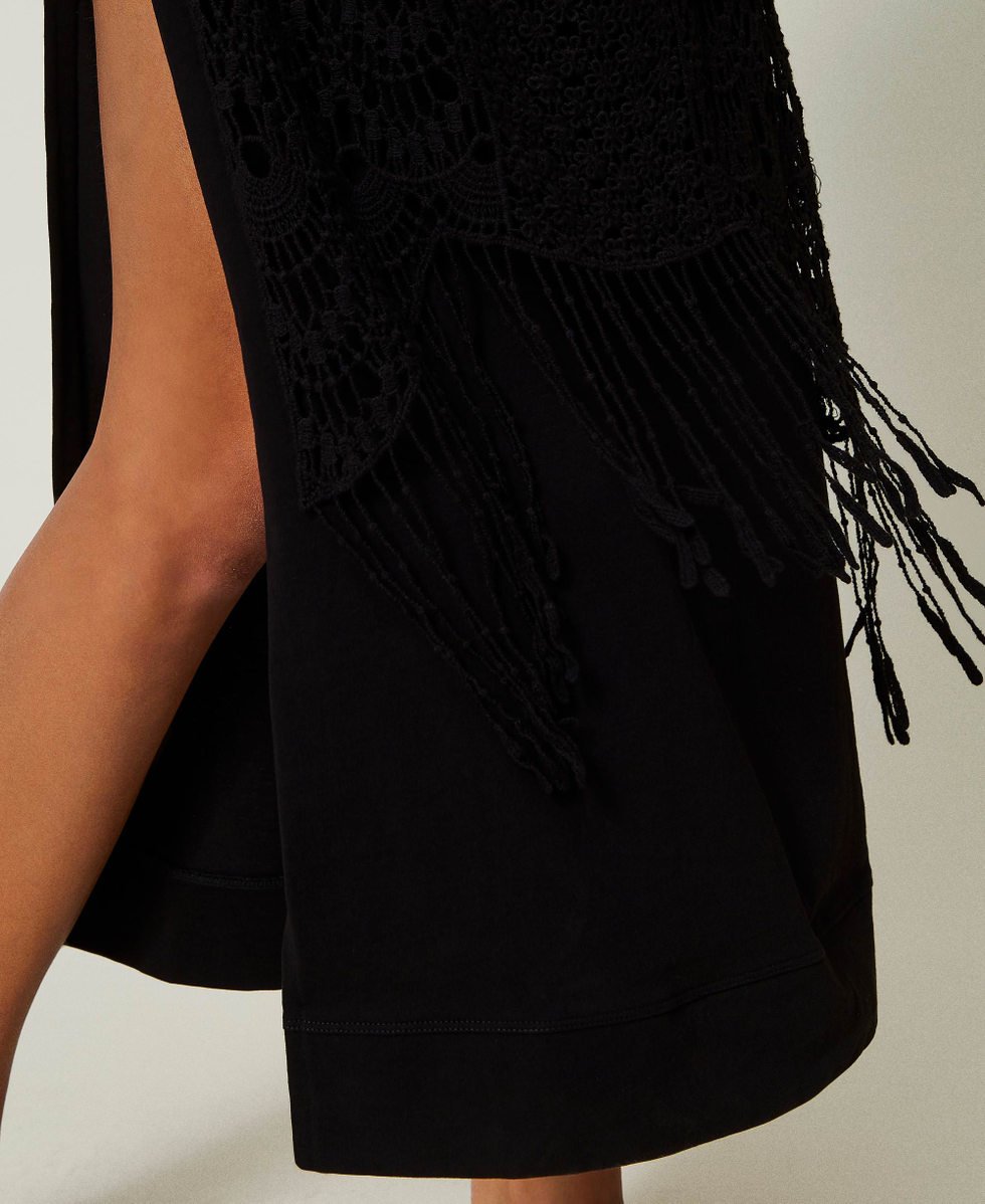 Long dress with macram&eacute; and slit Black Woman 241AT2042_00006_05