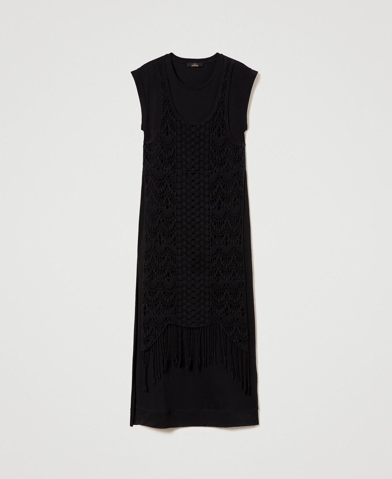Long dress with macramé and slit Black Woman 241AT2042-0S