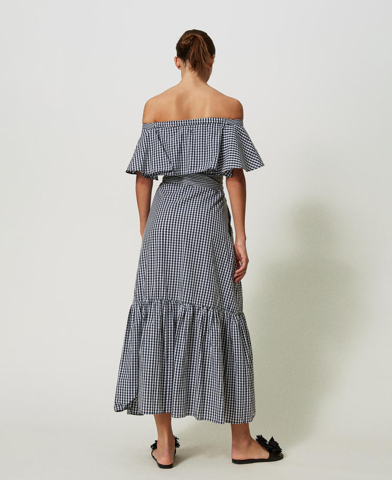 Long gingham dress with flounces Two-tone "Papyrus" White / Black Woman 241AT2060-04