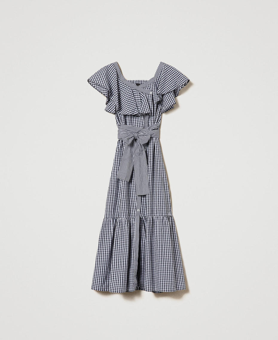 Long gingham dress with flounces