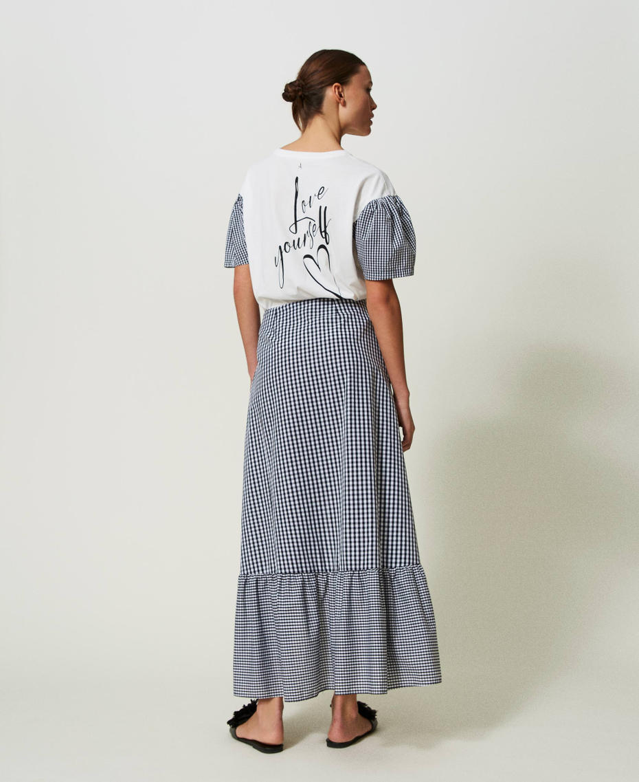 Long gingham skirt with flounce Two-tone "Papyrus" White / Black Woman 241AT2067-04