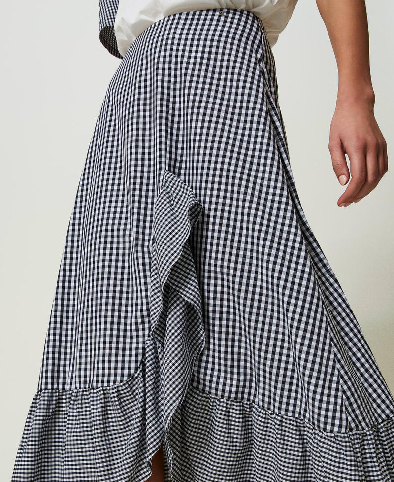 Long gingham skirt with flounce Two-tone "Papyrus" White / Black Woman 241AT2067-05