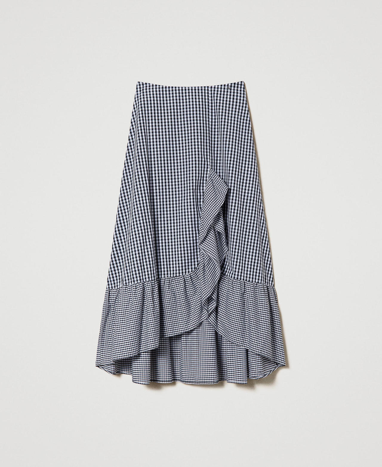 Long gingham skirt with flounce Two-tone "Papyrus" White / Black Woman 241AT2067-0S
