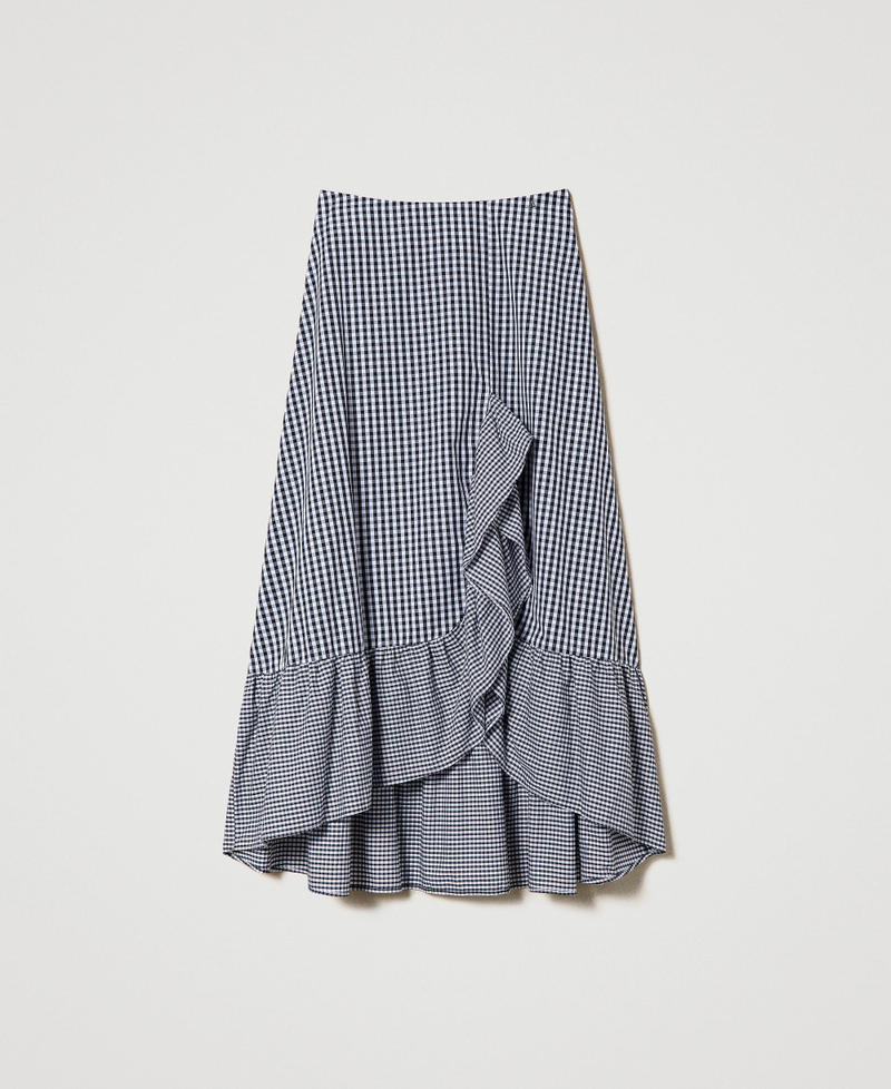 Long gingham skirt with flounce Two-tone "Papyrus" White / Black Woman 241AT2067-0S