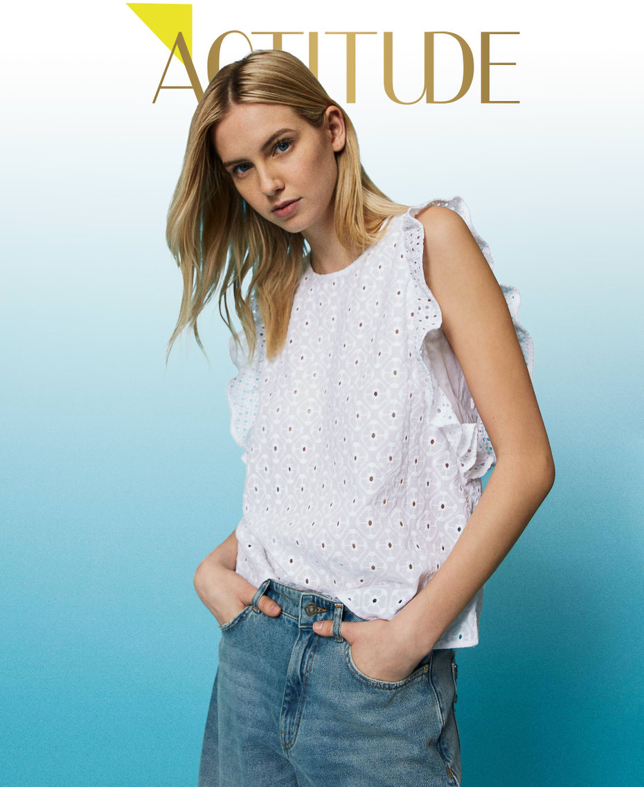 Top en broderie anglaise avec volant Blanc "Papers" Femme 241AT2070-01