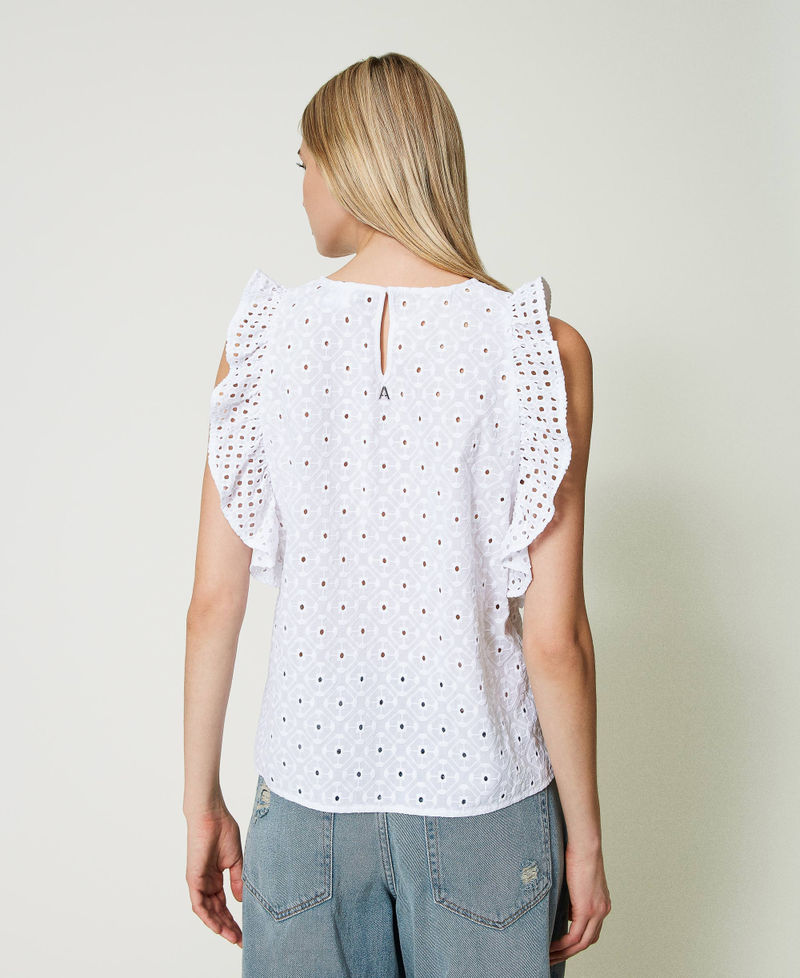 Top en broderie anglaise avec volant Rouge « Scarlet Ibis » Femme 241AT2070-04