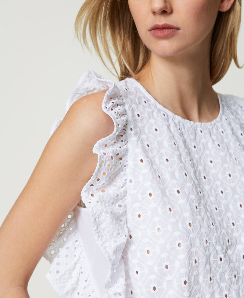 Broderie anglaise top with ruffle "Papers" White Woman 241AT2070_00840_05