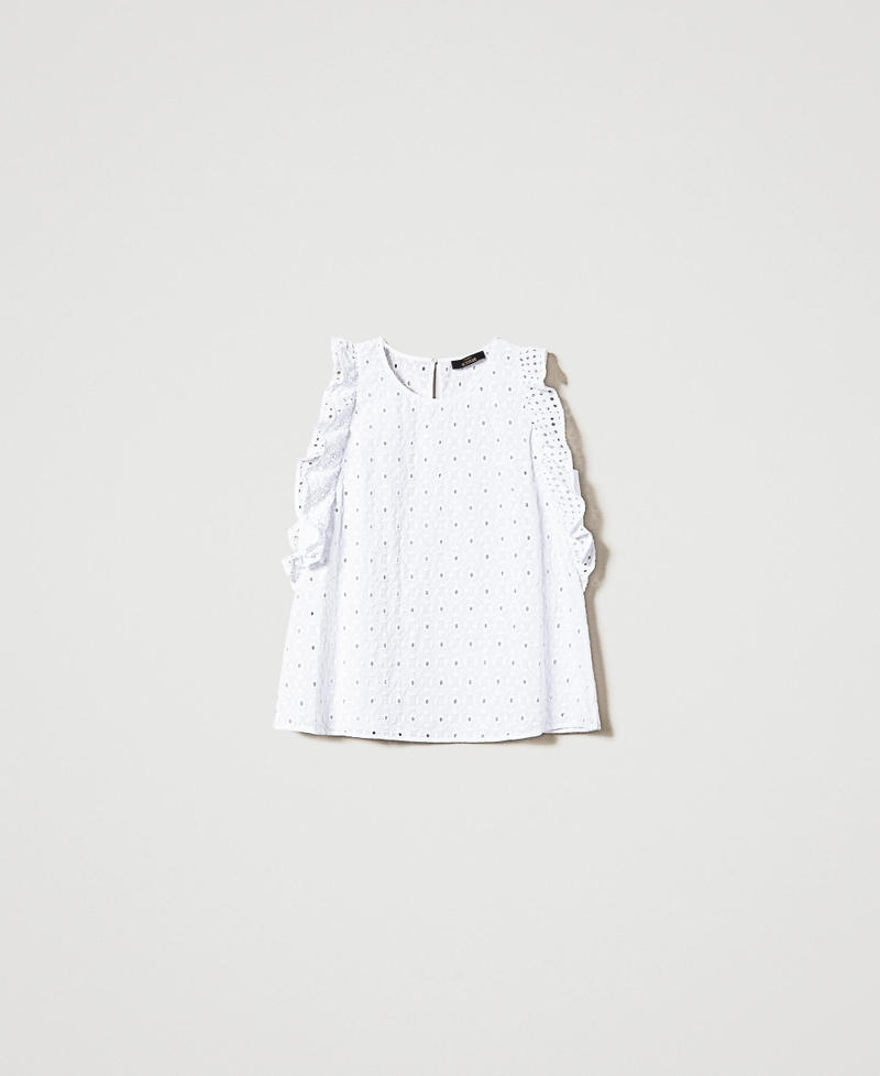 Broderie anglaise top with ruffle "Papers" White Woman 241AT2070-0S