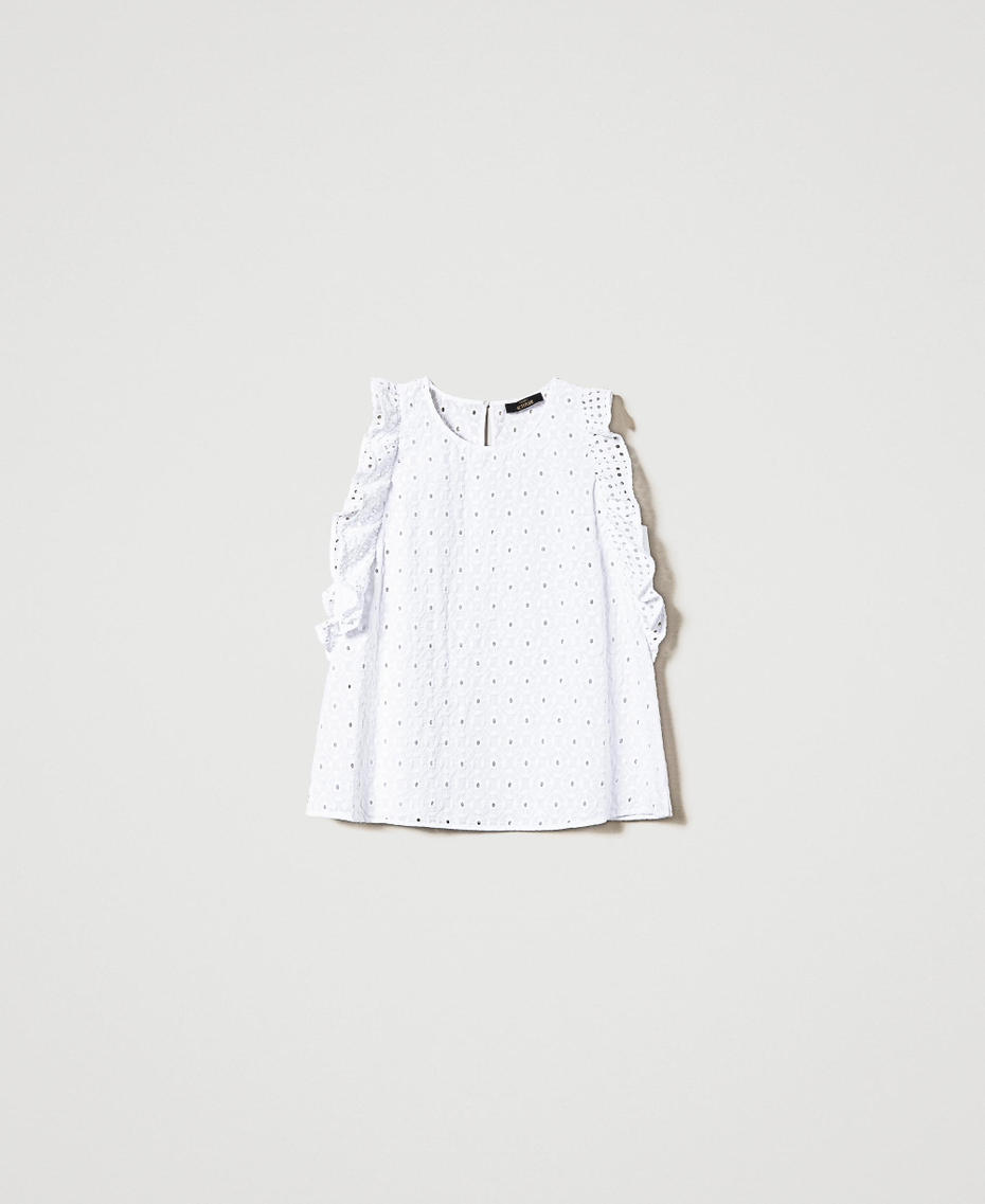 Broderie anglaise top with ruffle "Papers" White Woman 241AT2070-0S