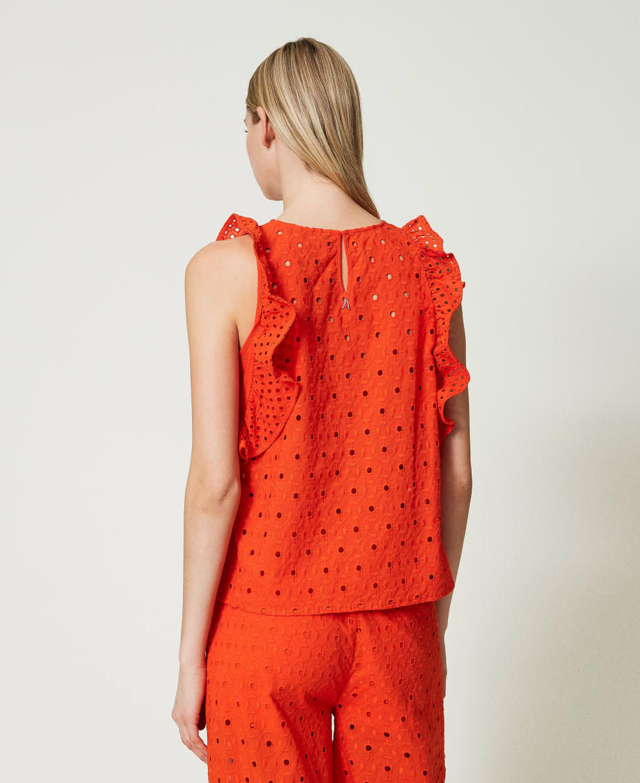 Broderie anglaise top with ruffle "Scarlet Ibis” Red Woman 241AT2070_11514_03