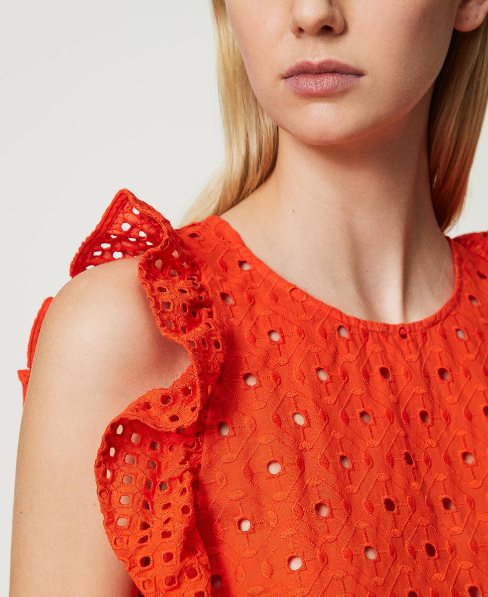 Broderie anglaise top with ruffle "Scarlet Ibis&rdquo; Red Woman 241AT2070_11514_04