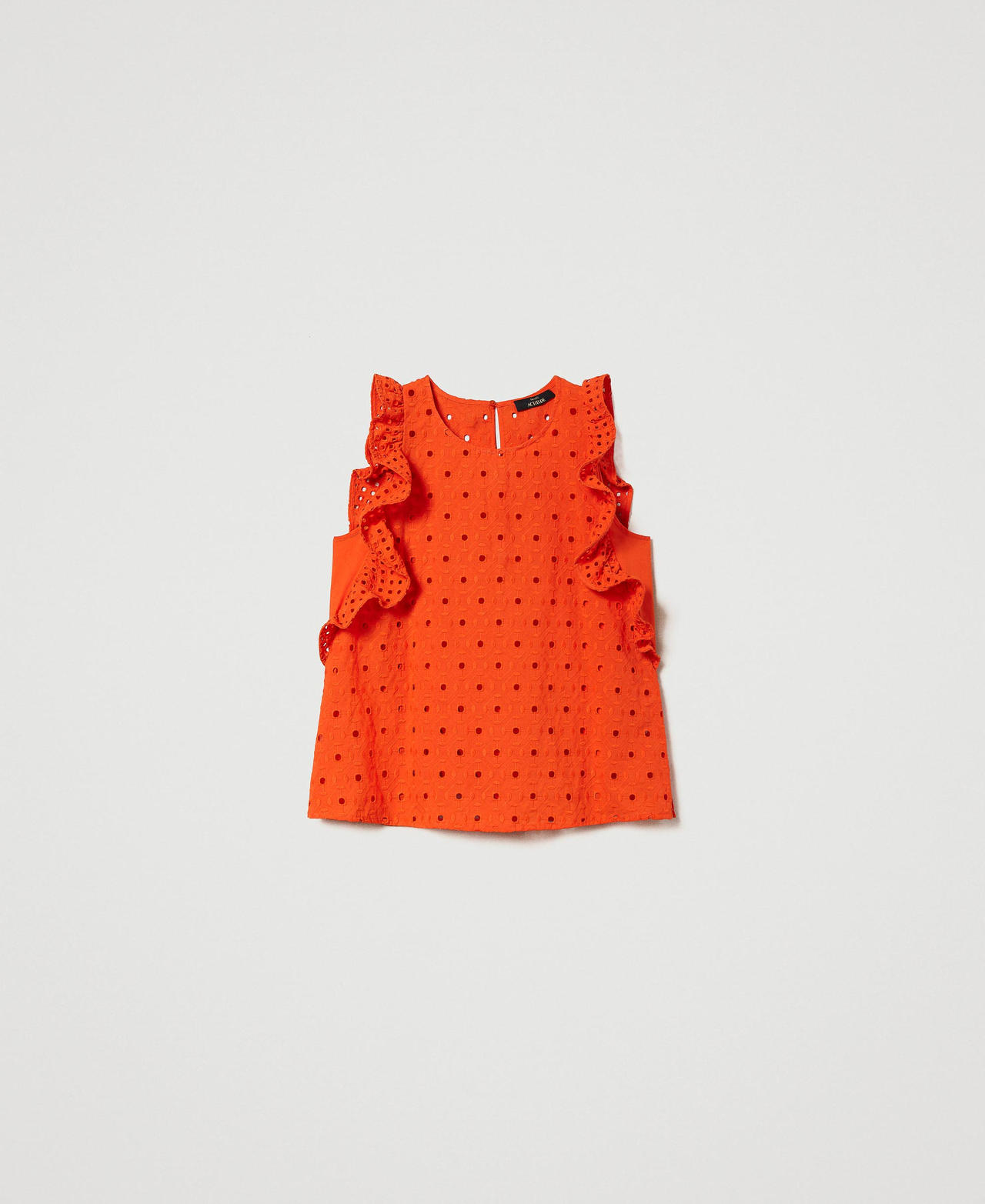 Broderie anglaise top with ruffle "Scarlet Ibis” Red Woman 241AT2070_11514_0S