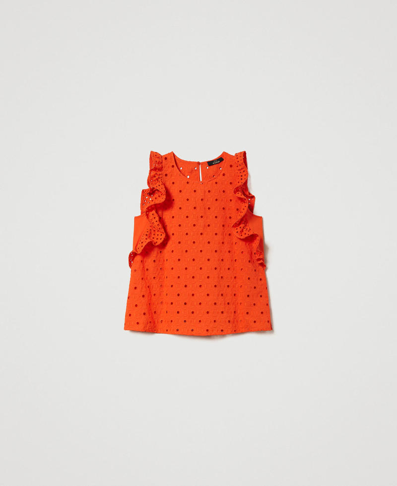 Broderie anglaise top with ruffle "Scarlet Ibis” Red Woman 241AT2070_11514_0S