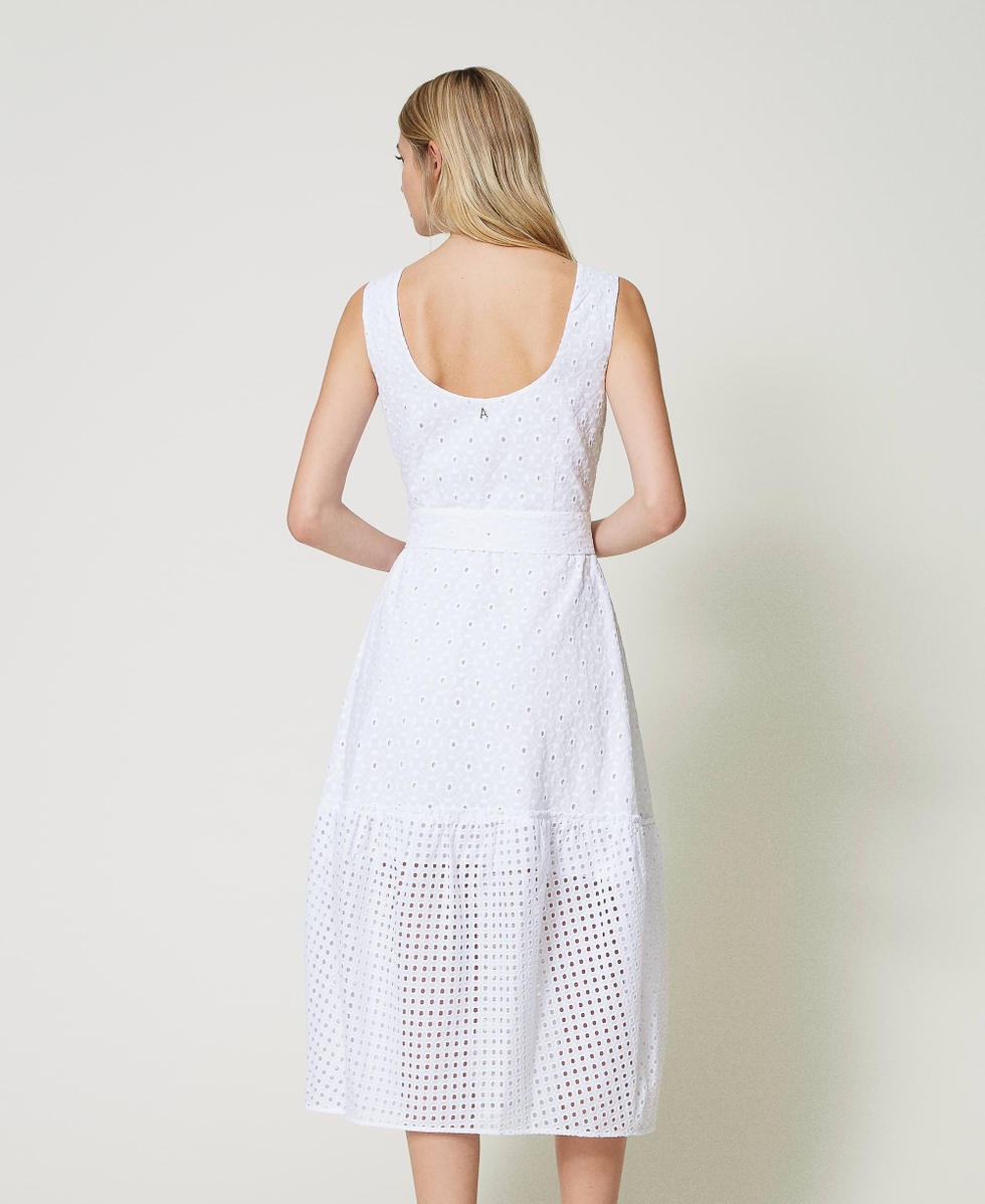 Robe longue en broderie anglaise avec volant Femme Blanc TWINSET Milano