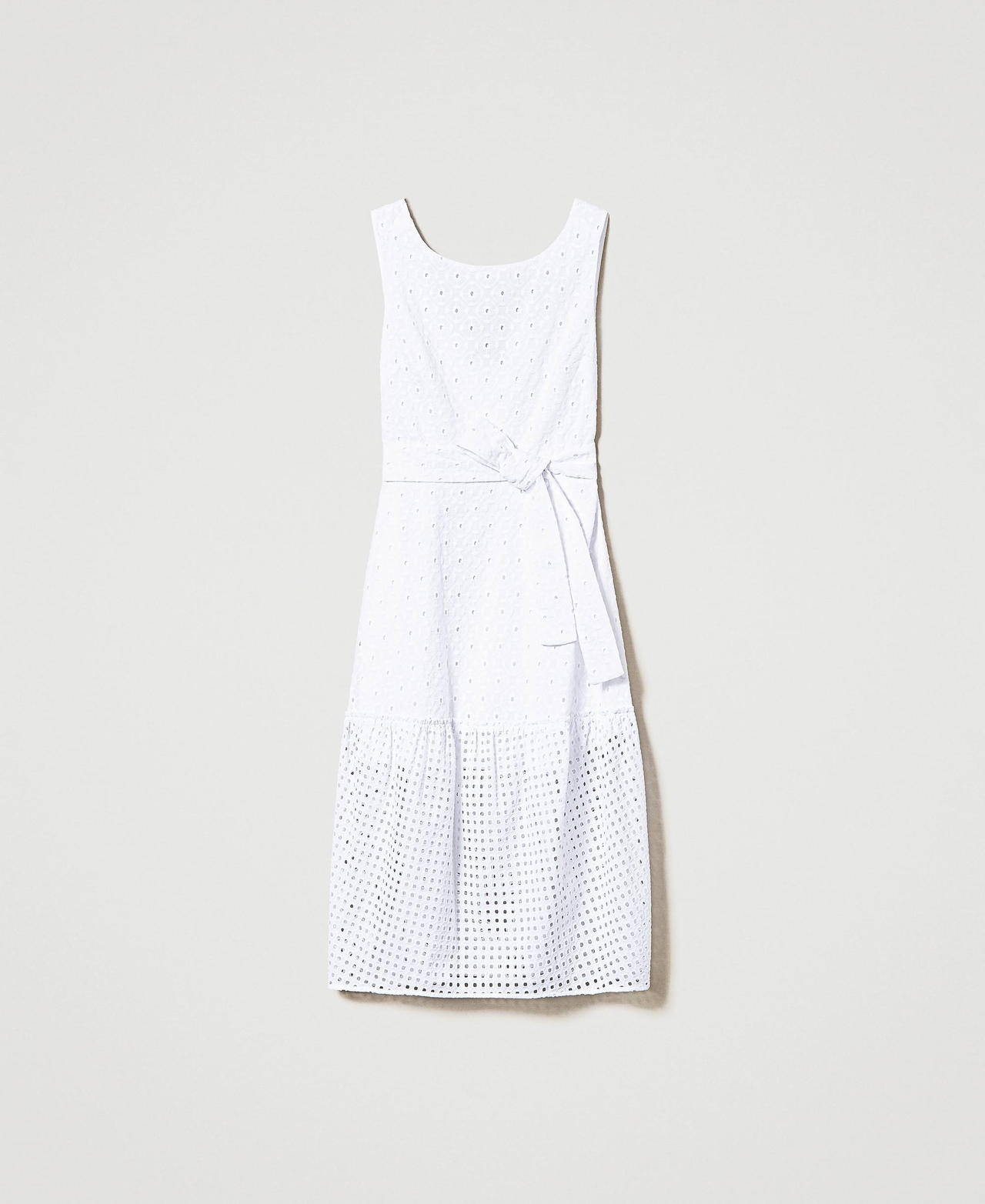 Long broderie anglaise dress with flounce