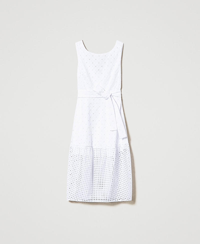 Long broderie anglaise dress with flounce