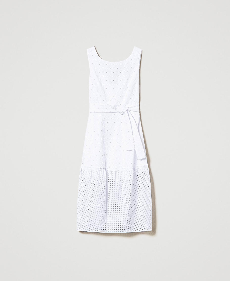 Long broderie anglaise dress with flounce "Papers" White Woman 241AT2072-0S