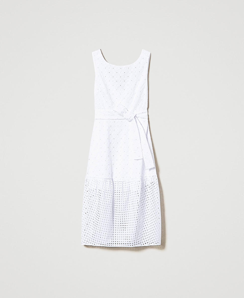 Long broderie anglaise dress with flounce