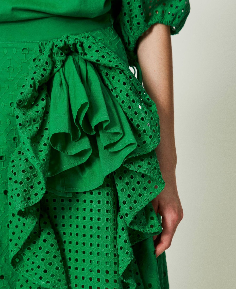 Присборенная юбка миди из кружева сангалло Зеленый "Зеленый Папоротник" женщина 241AT2073-04