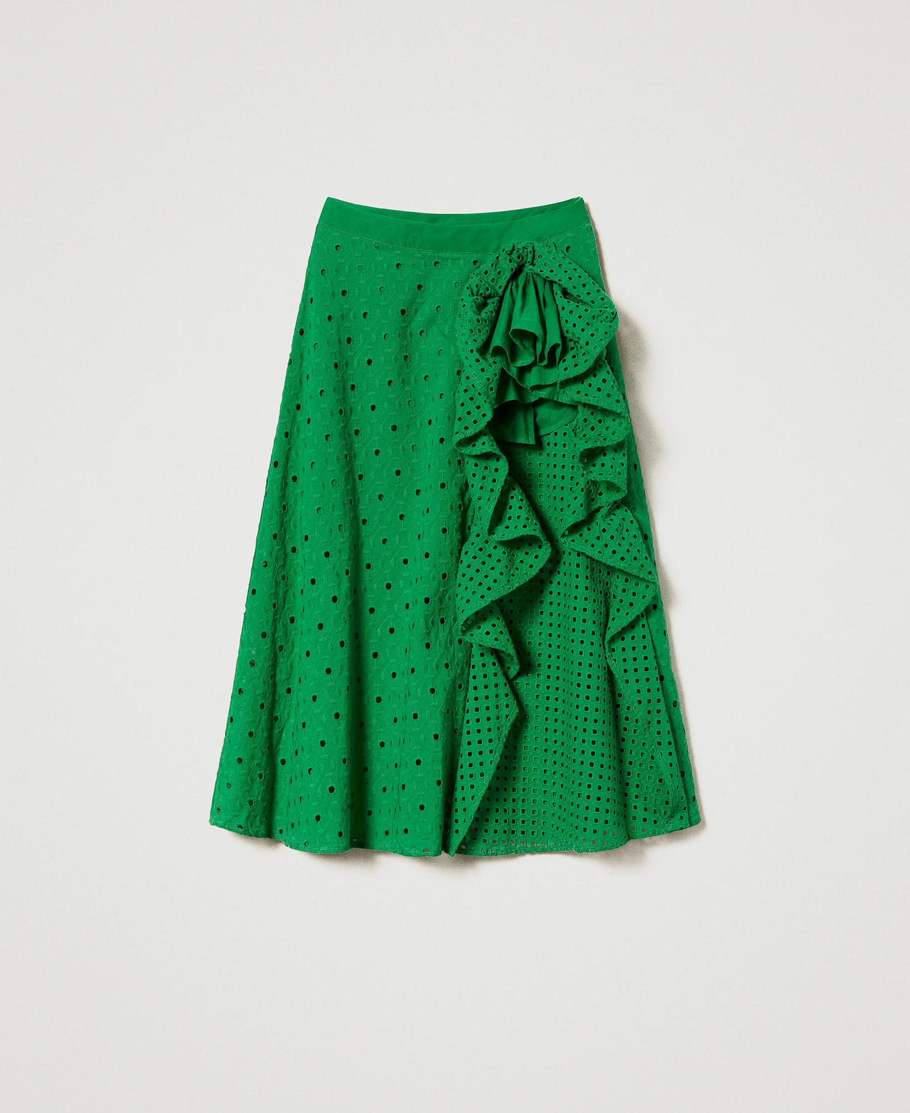 Присборенная юбка миди из кружева сангалло Зеленый "Зеленый Папоротник" женщина 241AT2073-0S