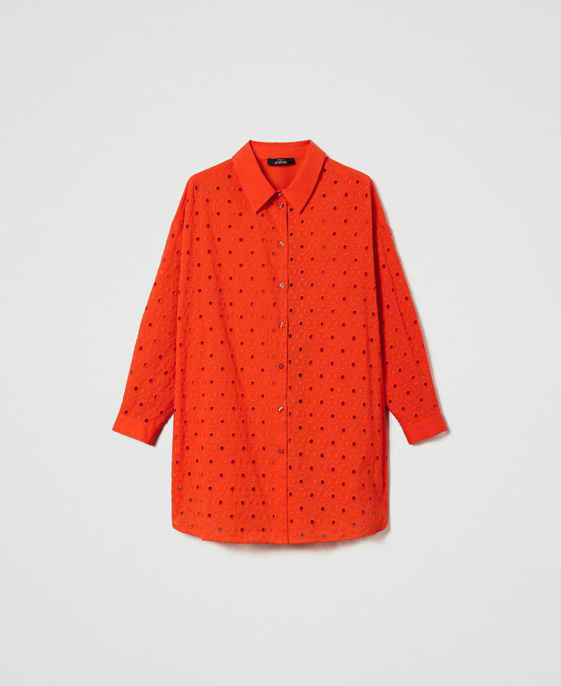Maxi camicia in sangallo Rosso "Scarlet Ibis" Donna 241AT2074_11514_S0