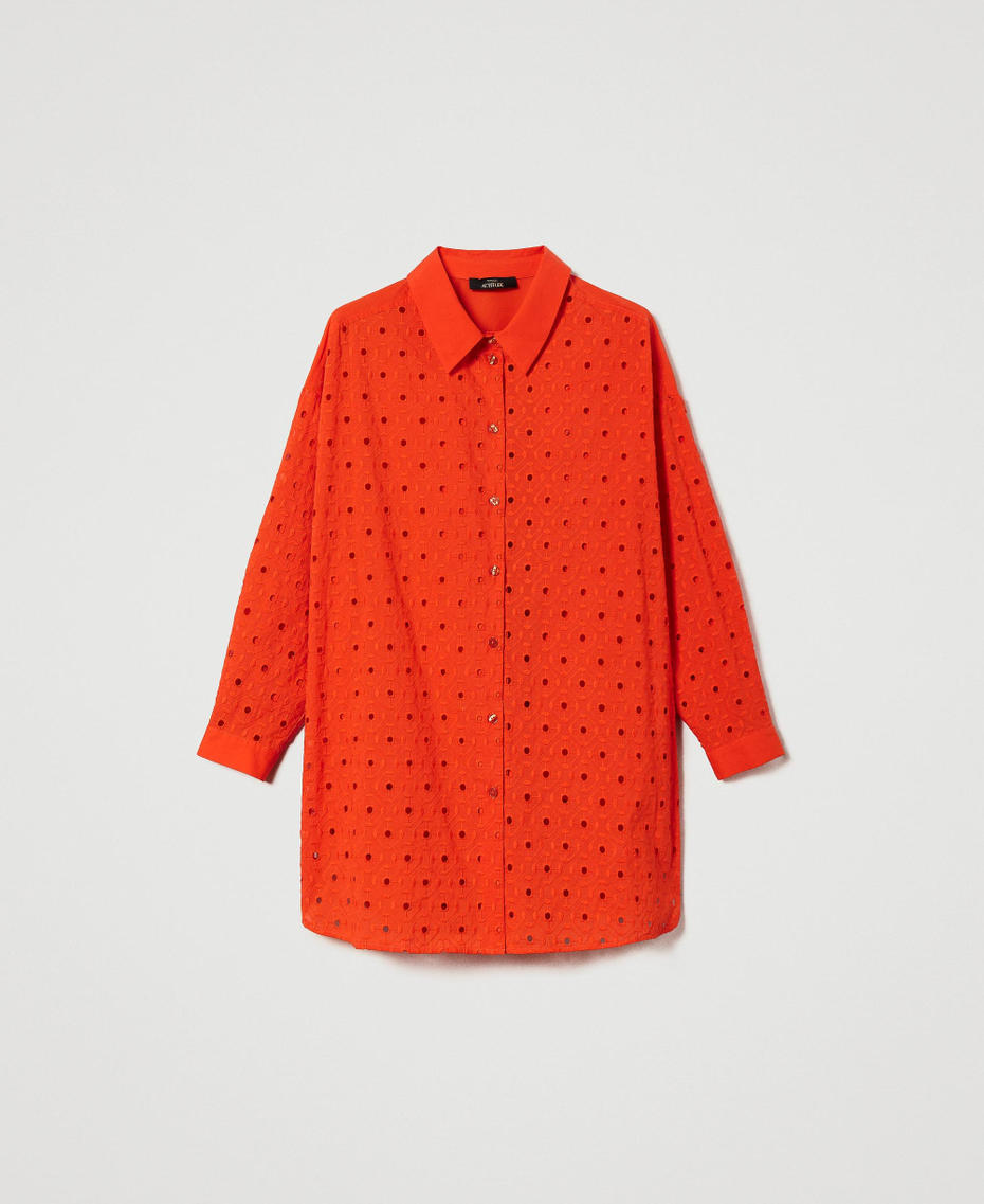 Maxi camicia in sangallo Rosso "Scarlet Ibis" Donna 241AT2074_11514_S0