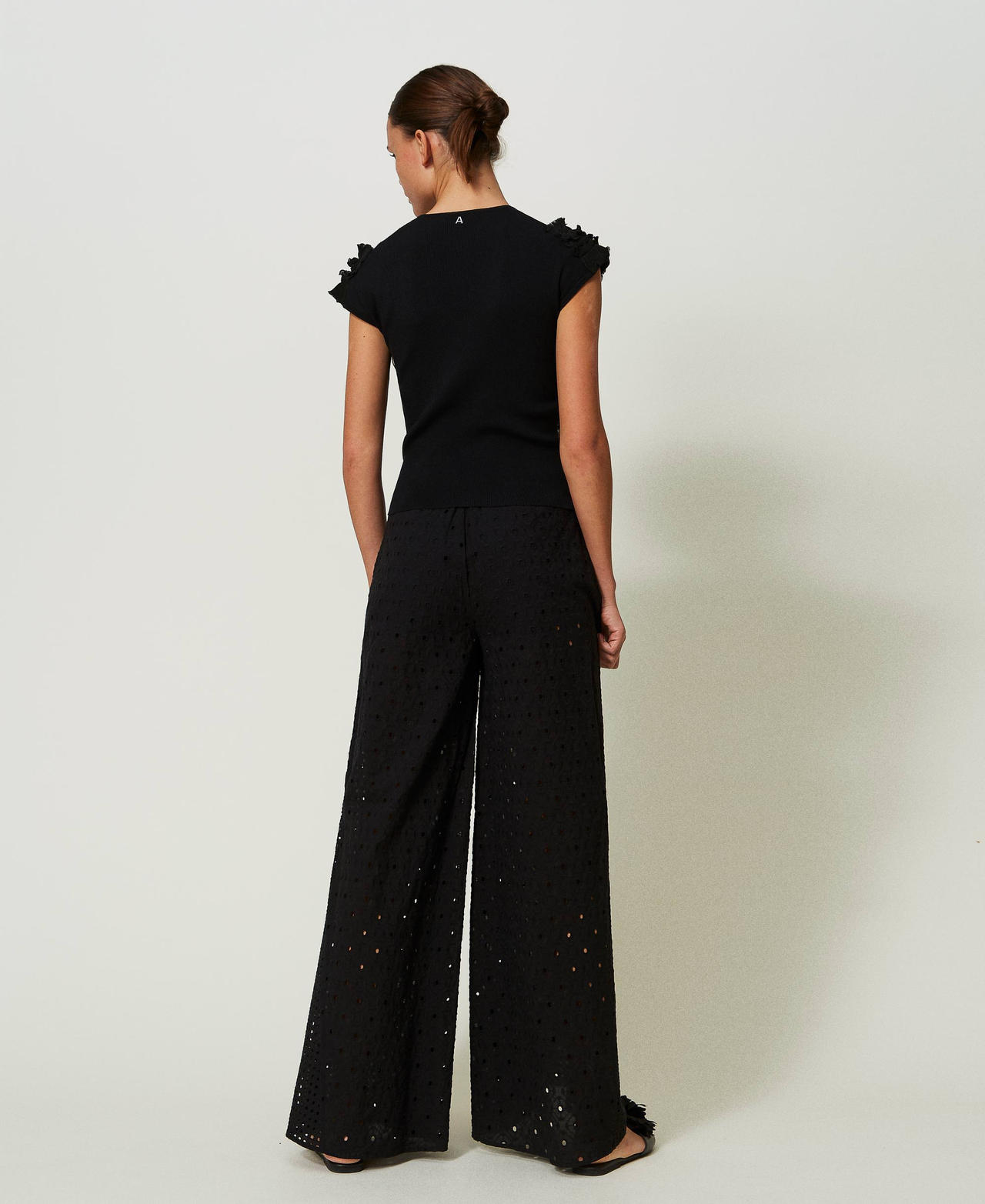 Broderie anglaise palazzo trousers Black Woman 241AT2076-03
