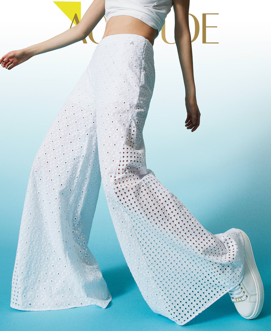 Pantaloni a palazzo in sangallo Bianco "Papers" Donna 241AT2076_00840_01