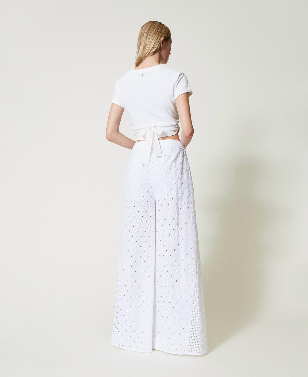 Pantal&oacute;n palazzo con bordado ingl&eacute;s Blanco "Papers" Mujer 241AT2076_00840_03