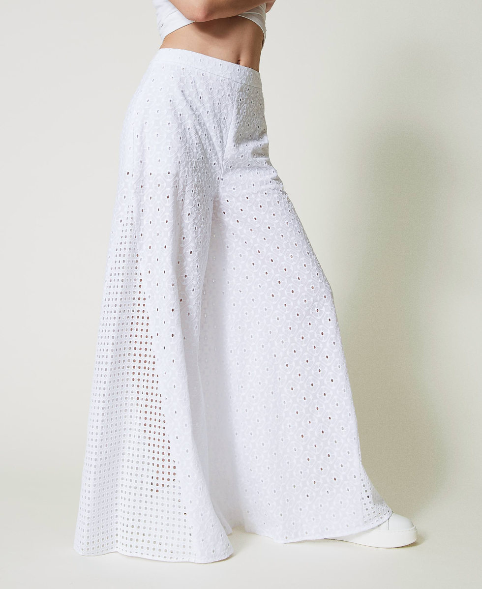 Pantal&oacute;n palazzo con bordado ingl&eacute;s Blanco "Papers" Mujer 241AT2076_00840_04