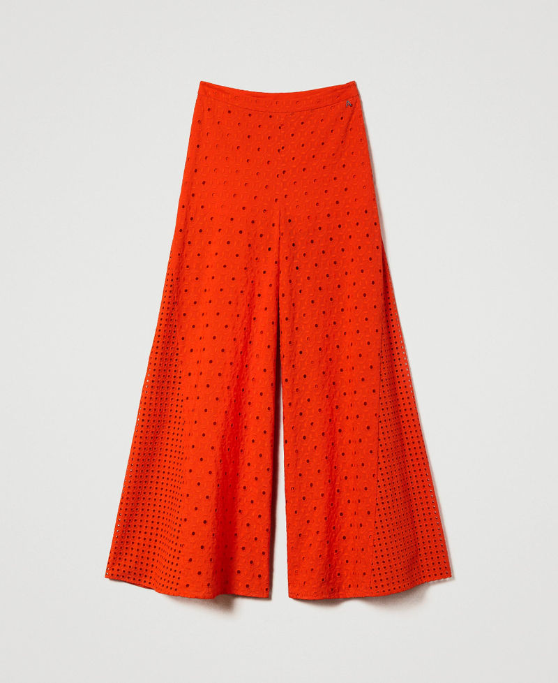 Broderie anglaise palazzo trousers "Scarlet Ibis” Red Woman 241AT2076_11514_0S