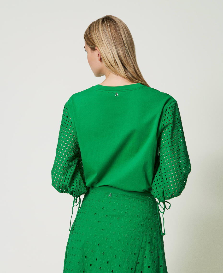 T-shirt with broderie anglaise sleeves “Fern Green” Woman 241AT2078-03
