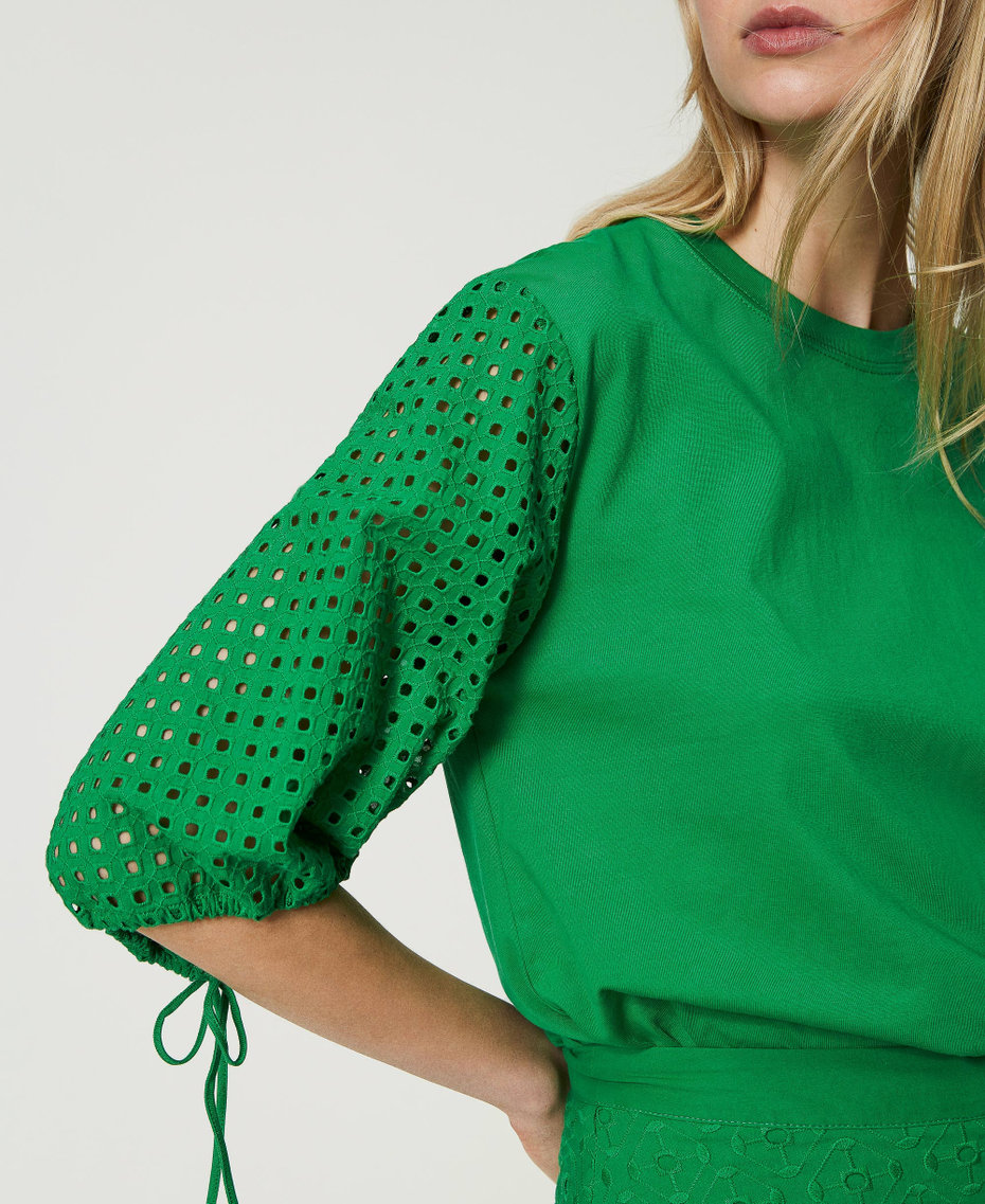 T-shirt with broderie anglaise sleeves “Fern Green” Woman 241AT2078-04
