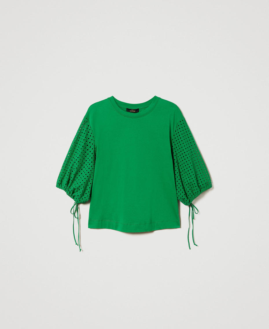 T-shirt con maniche in sangallo Verde "Fern Green" Donna 241AT2078_11512_S0