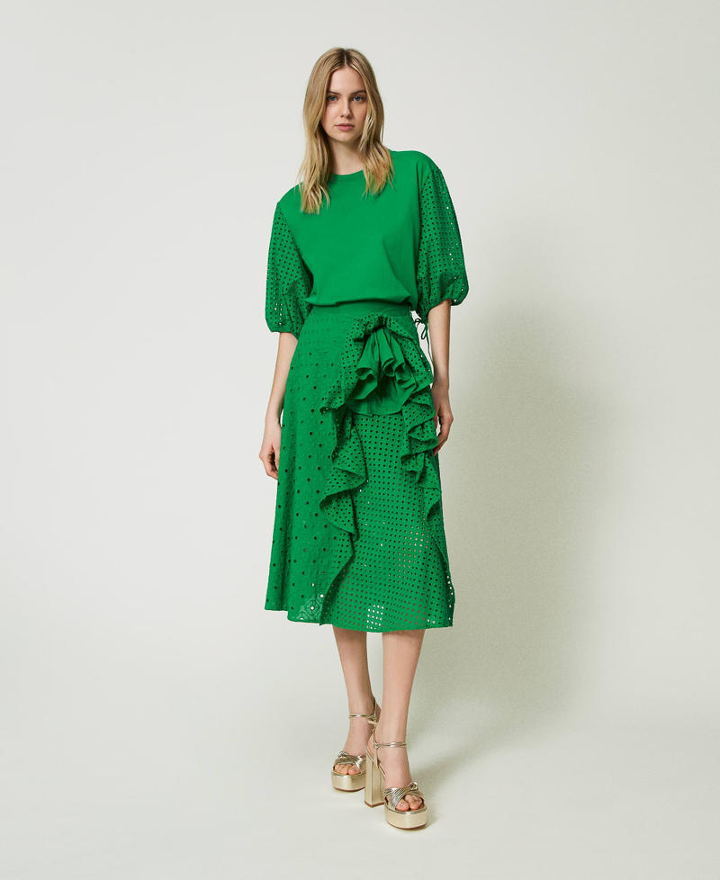 T-shirt con maniche in sangallo Verde "Fern Green" Donna 241AT2078_11512_T0