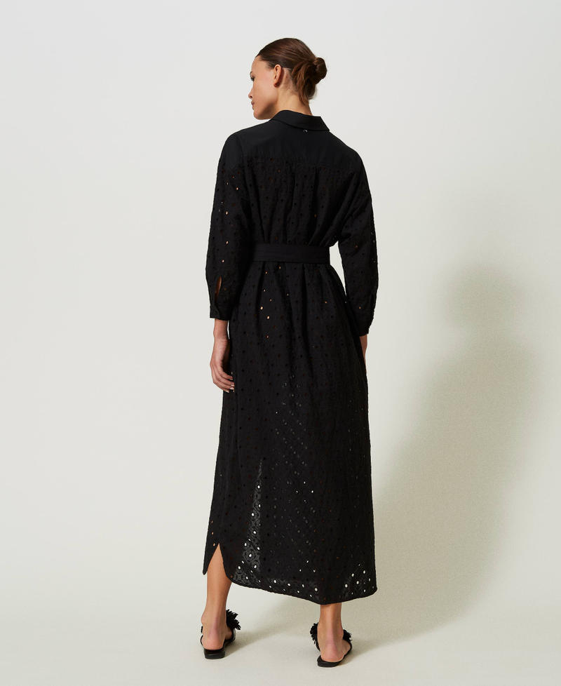 Long broderie anglaise shirt dress Black Woman 241AT2079-04
