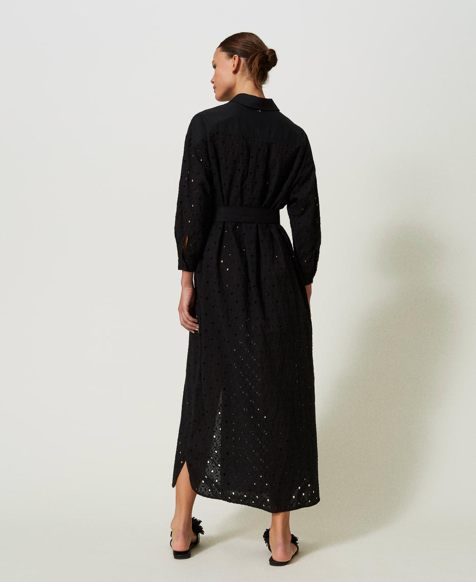 Long broderie anglaise shirt dress Black Woman 241AT2079_00006_04