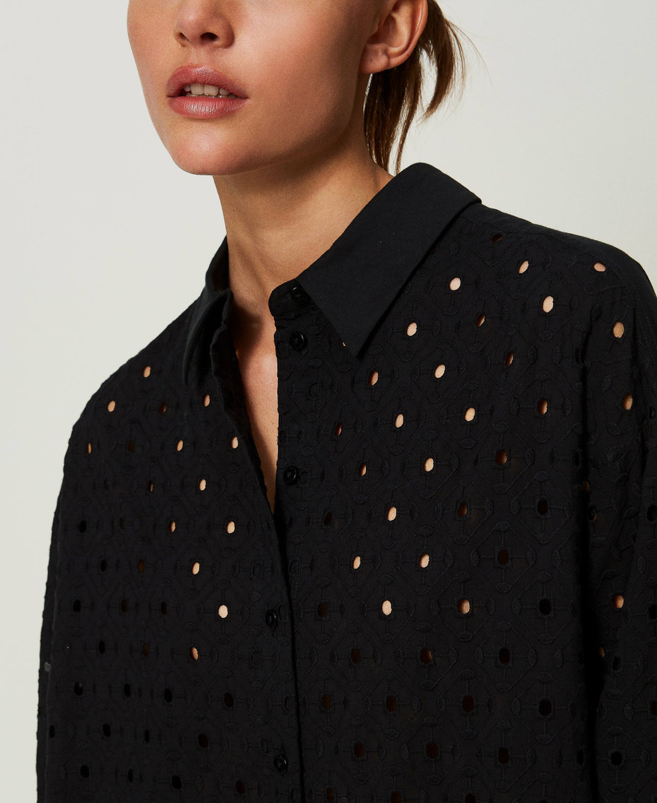 Robe longue en broderie anglaise Femme, Noir | TWINSET Milano