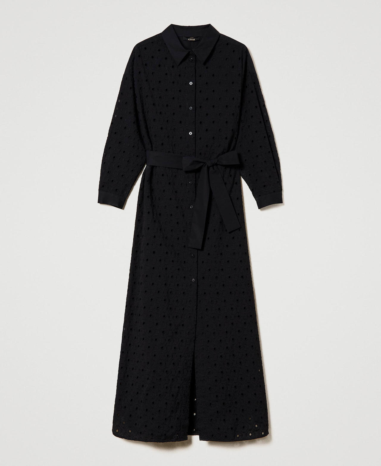 Long broderie anglaise shirt dress Black Woman 241AT2079_00006_0S