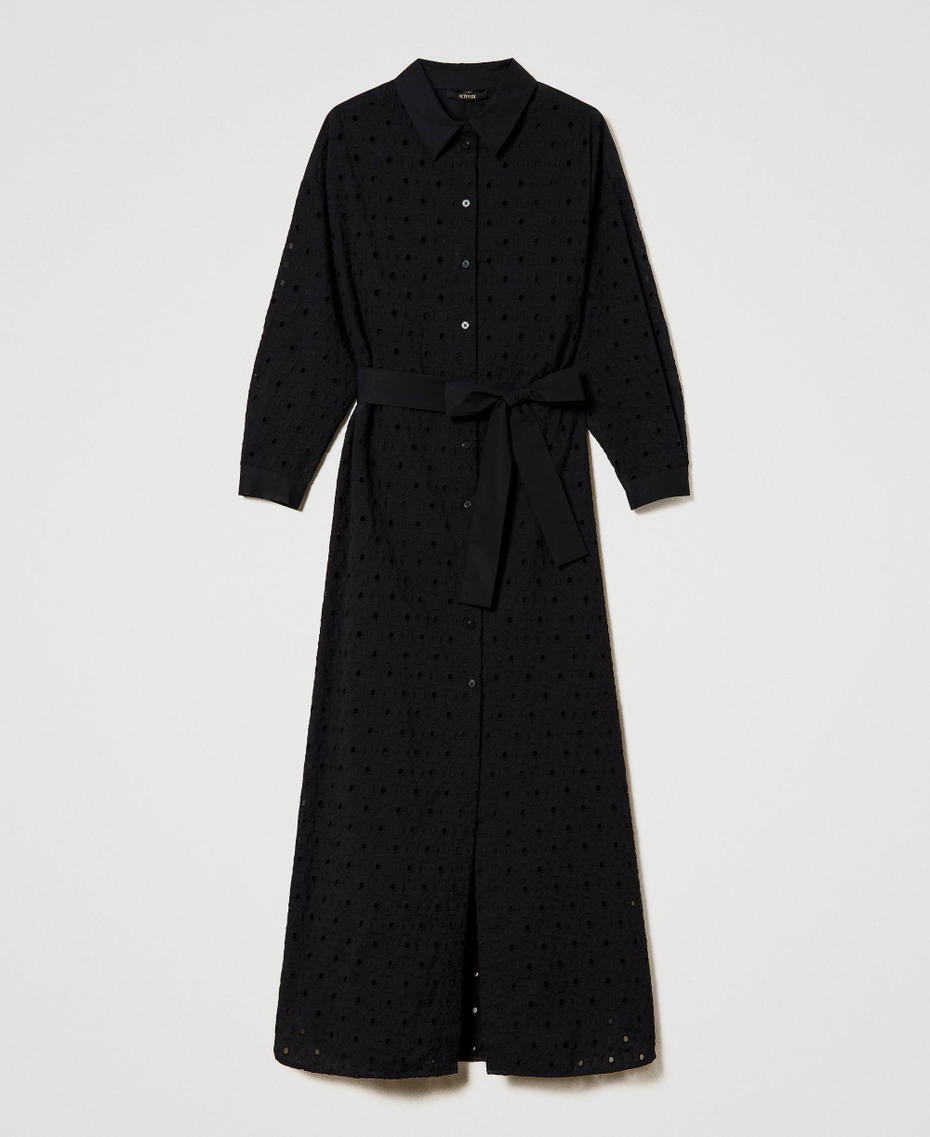 Long broderie anglaise shirt dress Black Woman 241AT2079-0S