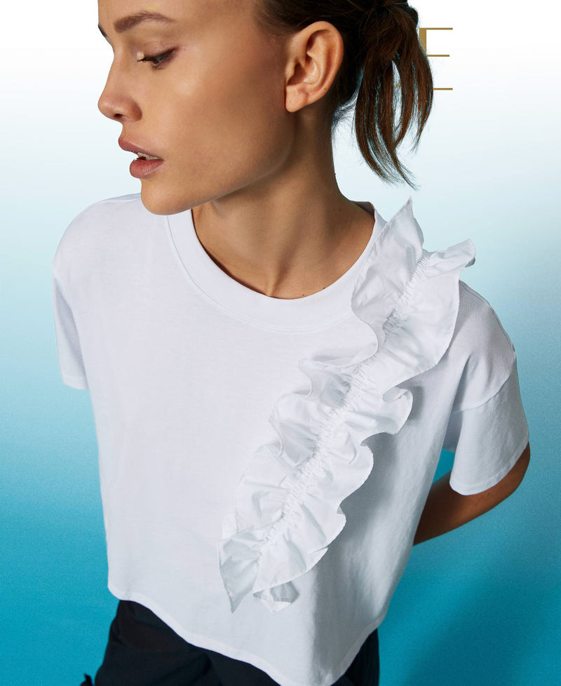 Regular t-shirt with ruffle "Papers" White Woman 241AT2082-01