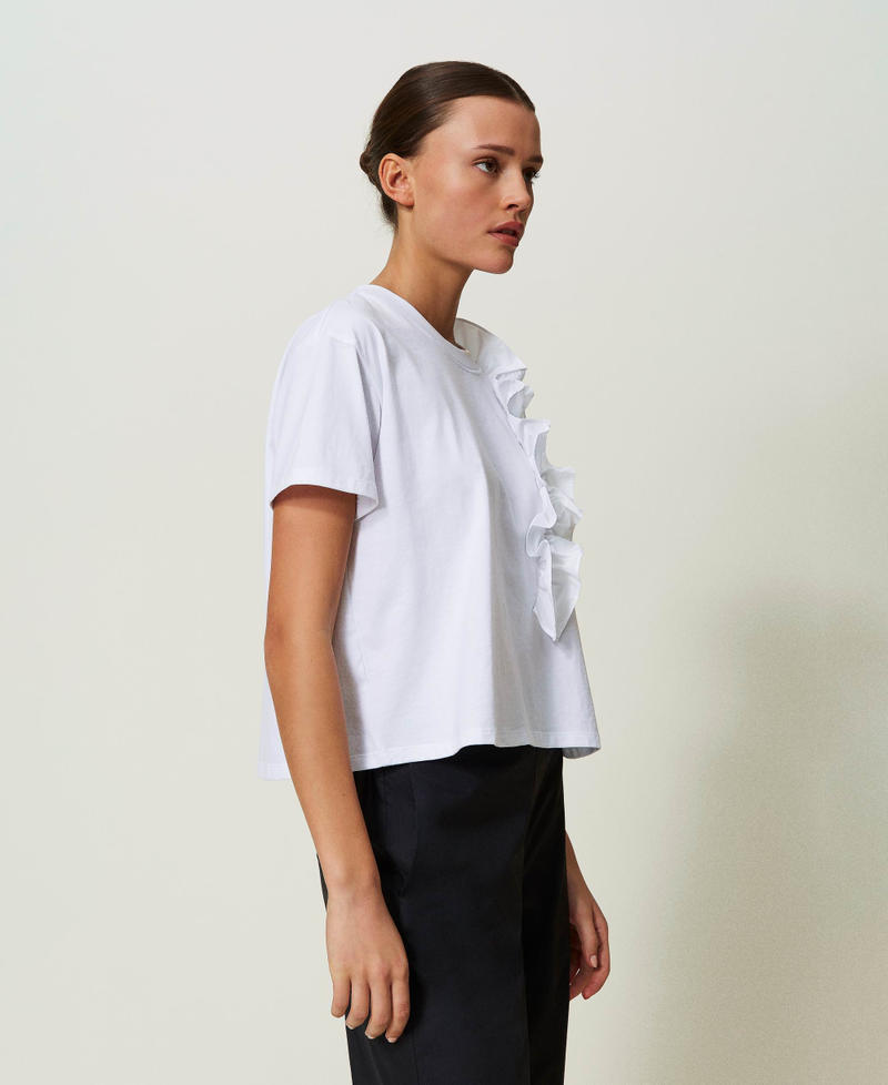 Regular t-shirt with ruffle "Papers" White Woman 241AT2082-03