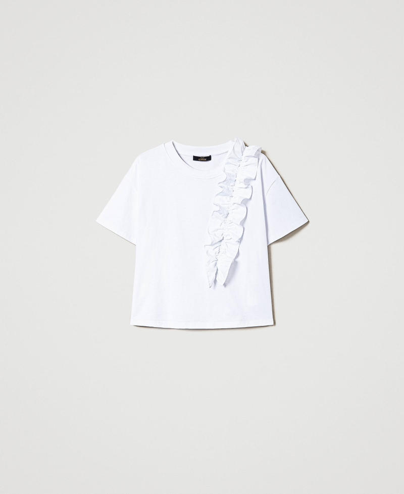 Regular t-shirt with ruffle Woman, White | TWINSET Milano