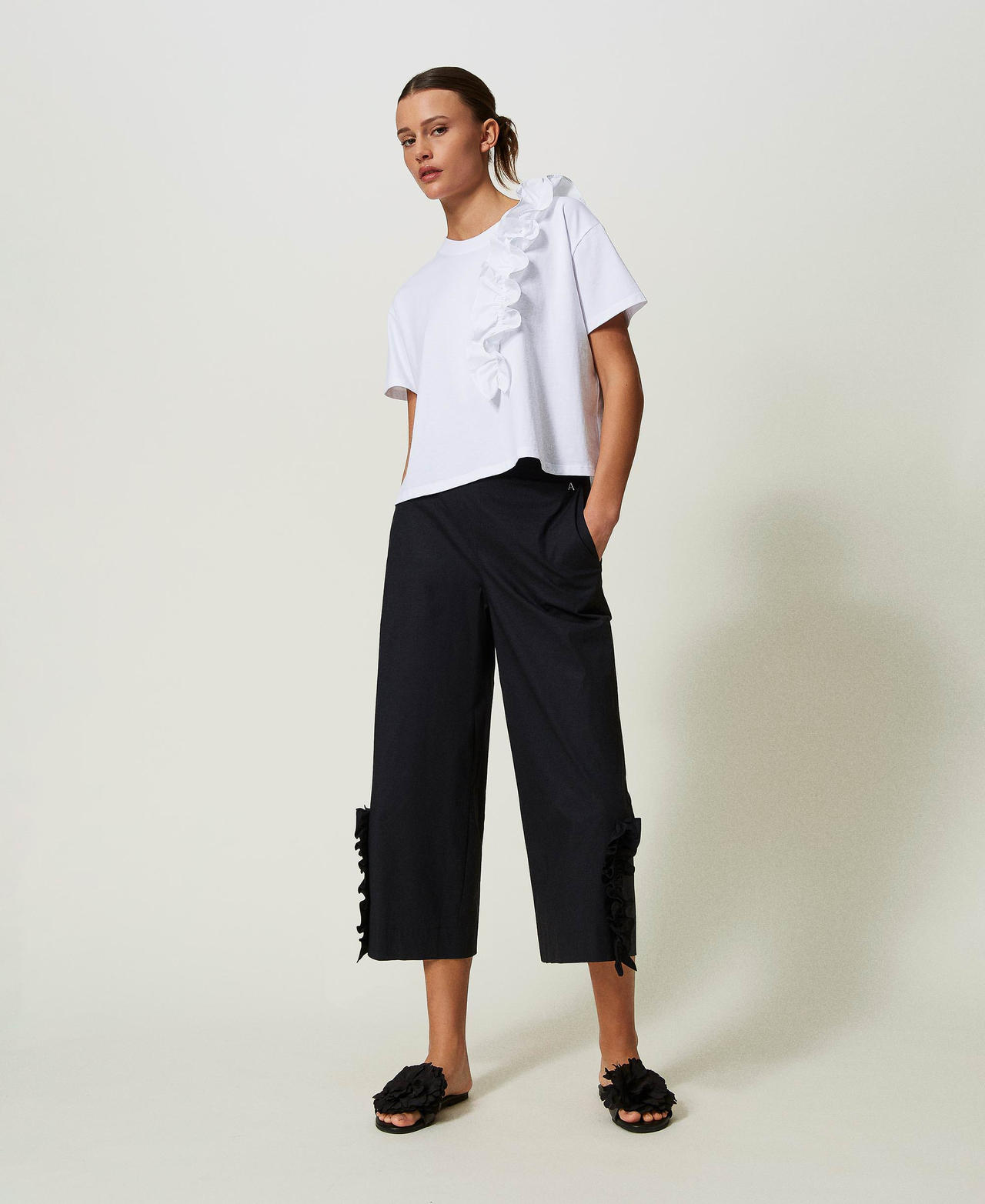 Pantalon cropped avec volants Noir Femme 241AT2083-02